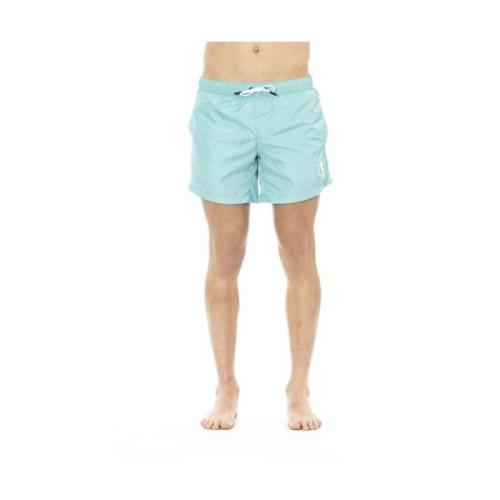 Blauwe zwemshorts met frontprint Bikkembergs , Blue , Heren