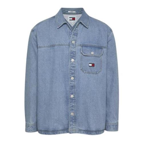 Denim Overhemd Retro Stijl Tommy Hilfiger , Blue , Heren