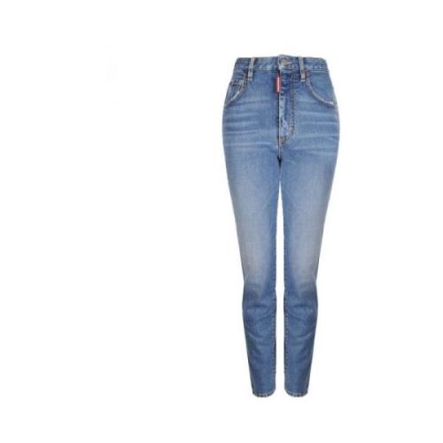 High Waist Straight Leg Jeans Dsquared2 , Blue , Dames