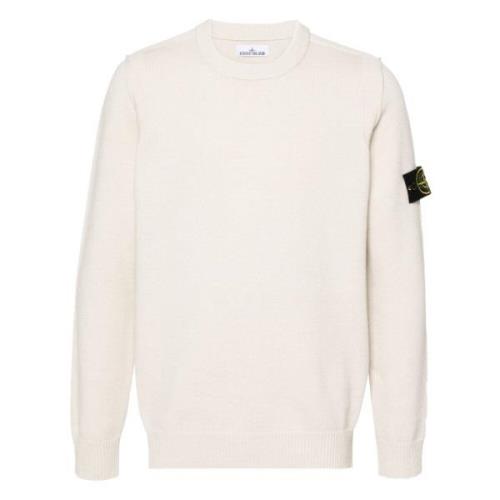 Geribbelde Crewneck Lamswol Gebreide Trui Stone Island , White , Heren