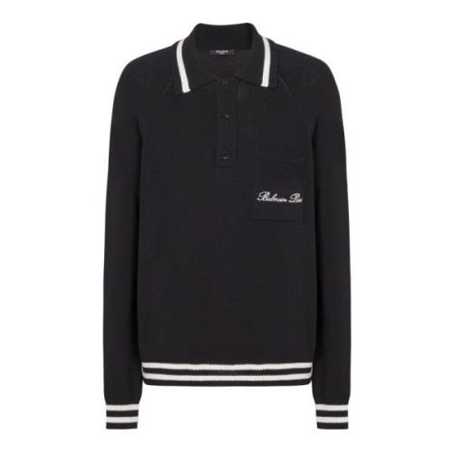 Lange mouwen wollen poloshirt met handtekeningborduursel Balmain , Bla...