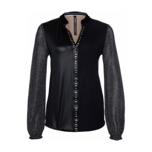 Glitter Mouwloze Top in Zwart/Champagne Zip73 , Black , Dames