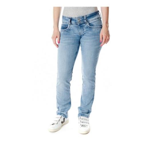 Klassieke Straight Fit Mid Waist Jeans Pepe Jeans , Blue , Dames