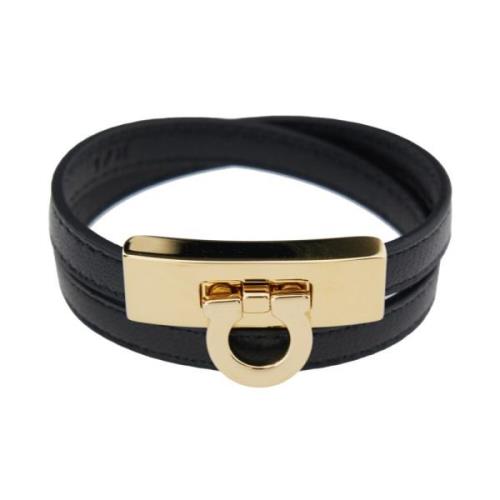 Zwart dubbel twist armband met Gancini Salvatore Ferragamo , Black , D...