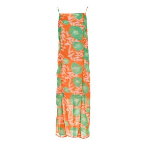 Bloemen Zomerjurk Vierkante Halslijn Ganni , Multicolor , Dames