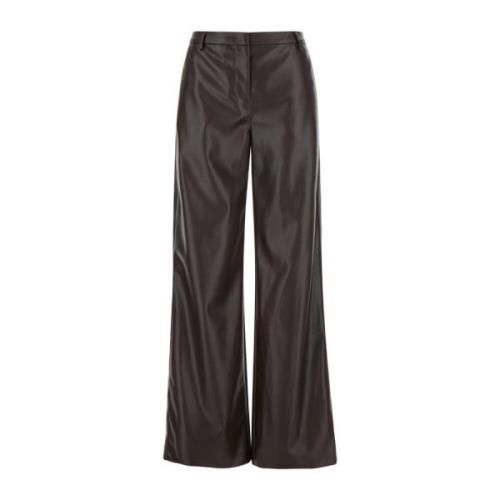 Bruine Eco Leren Regular Fit Broek Plain Units , Brown , Dames