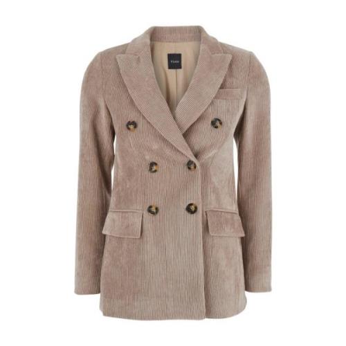 Fluweel Geribbelde Beige Blazer Jas Plain Units , Beige , Dames