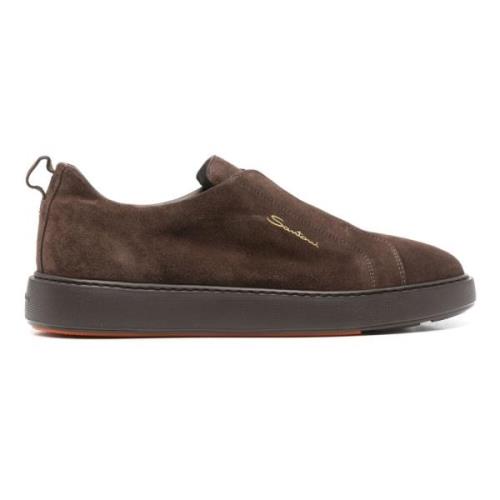 Suede Laceless Sneakers Santoni , Brown , Heren