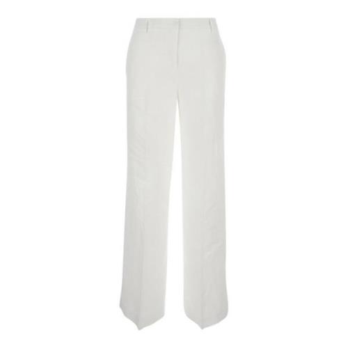 Wijde Pijp Linnen Broek Wit Plain Units , White , Dames