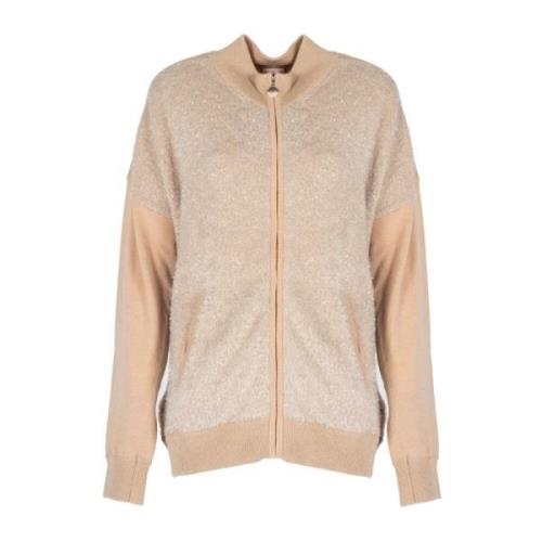 Elegante Sweatshirt met Opstaande Kraag Liu Jo , Beige , Dames