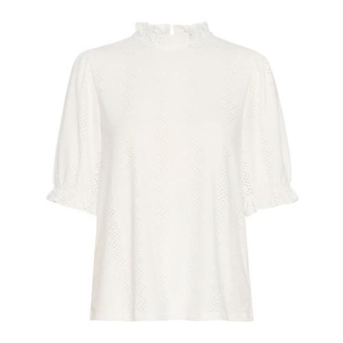 Vrouwelijke Blouse met Korte Mouwen en Ruches Cream , White , Dames