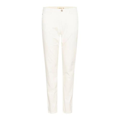 Witte Twill Broek Straight Leg Cream , White , Dames