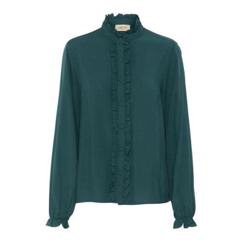 Frill Shirt met Pofmouwen Sea Moss Cream , Green , Dames