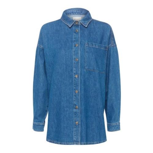 Vintage Denim Jack met Borstzak My Essential Wardrobe , Blue , Dames