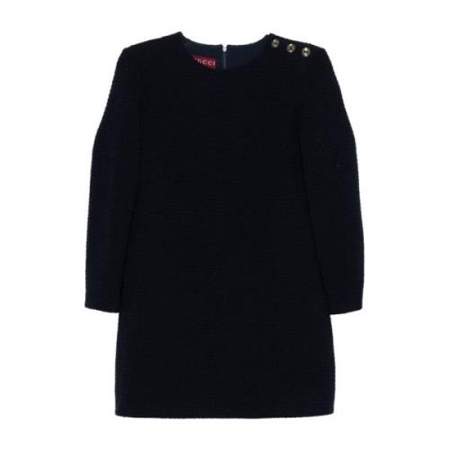 Navy Blue Wool Blend Bouclé Jurk Gucci , Blue , Dames