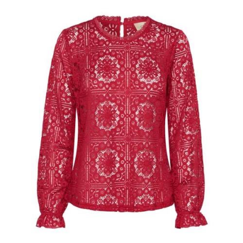 Kanten Blouse Jester Red Cream , Red , Dames