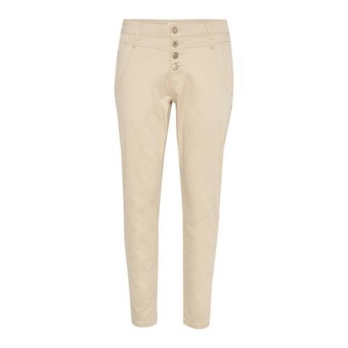 Moderne 7/8 Twill Broek Veergrijs Cream , Beige , Dames