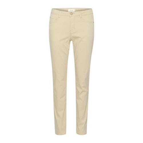 Veergrijs Twill Broek Straight Leg Cream , Beige , Dames