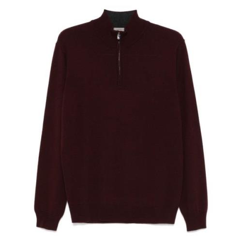 Luxe Wol Cashmere Half-Zip Trui Corneliani , Red , Heren