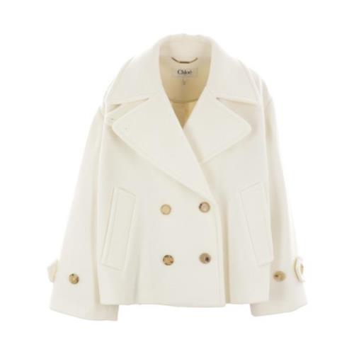 Oversize Dubbelbreasted Wollen Jas Chloé , White , Dames