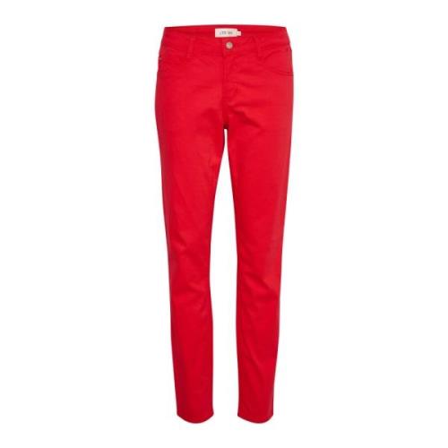 Rode Twill Broek Straight Leg Cream , Red , Dames