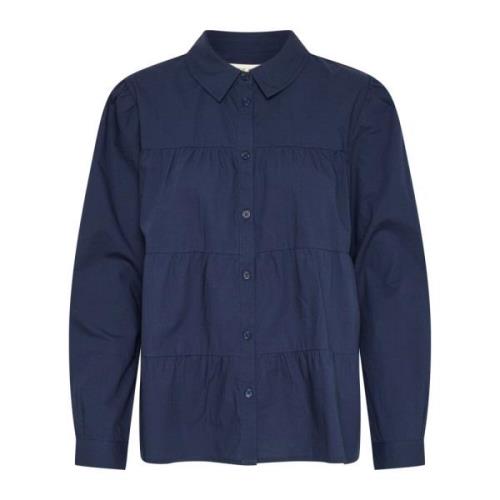 Navy Blazer Shirt met Ruches Cream , Blue , Dames