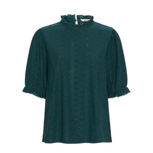 Feminine Blouse met Korte Mouwen en Ruches Cream , Green , Dames