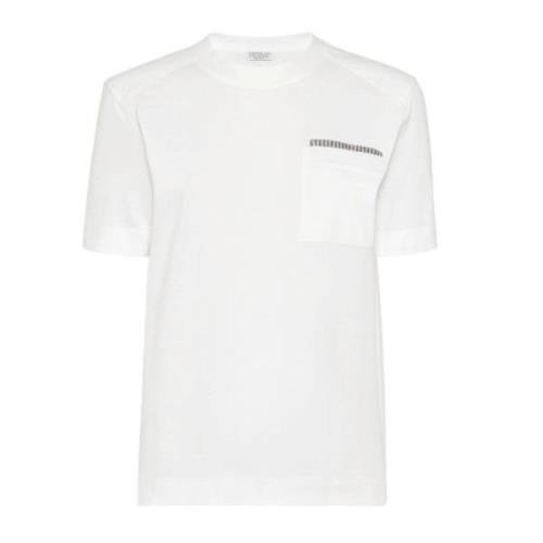 Witte Katoenen T-shirt met Kettingdetail Brunello Cucinelli , White , ...