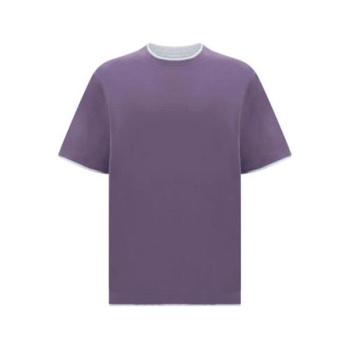 Amethist Paarse Katoenen T-shirt Brunello Cucinelli , Purple , Heren