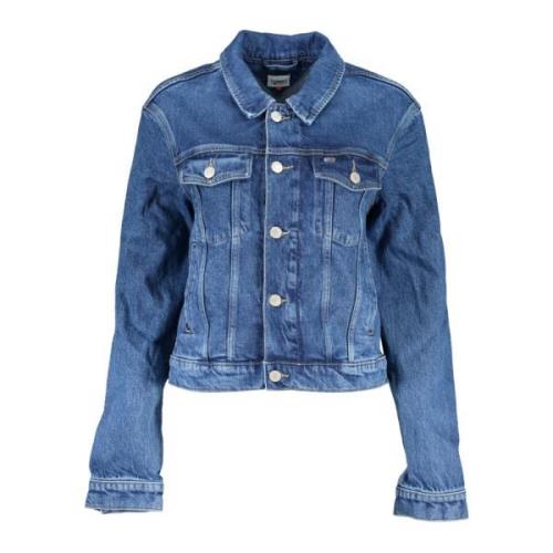 Blauwe Denim Sportjas Geborduurd Logo Tommy Hilfiger , Blue , Dames