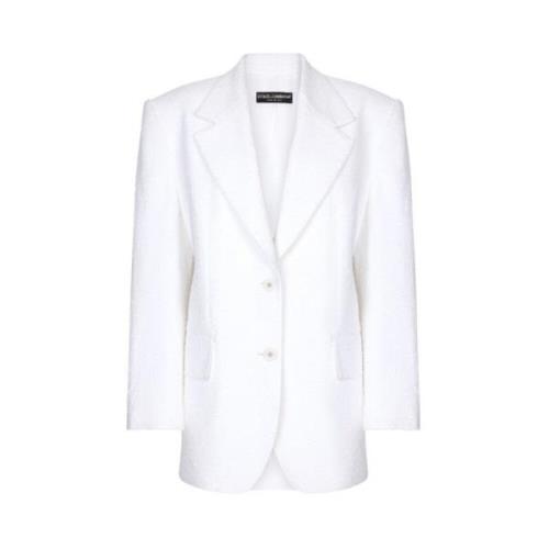 Witte Tweed Blazer Met Revers Dolce & Gabbana , White , Dames