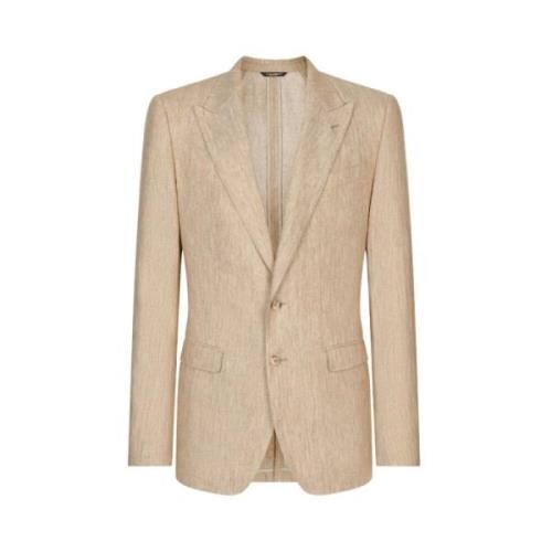 Beige Linnen Blazer met Peak Revers Dolce & Gabbana , Beige , Heren