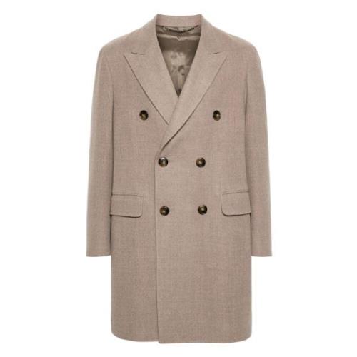 Dubbelbreasted wollen jas Canali , Beige , Heren