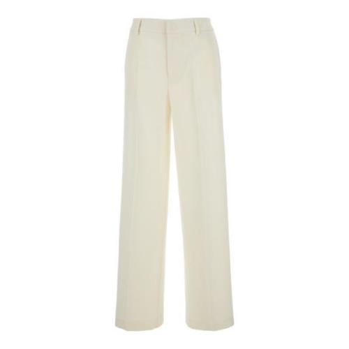 Witte Flare Broek met Elastische Riem PT Torino , White , Dames