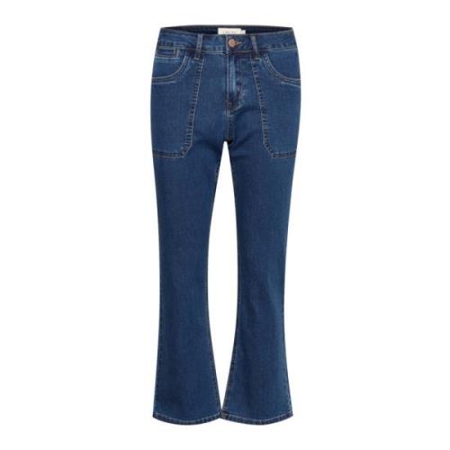 Bootcut Denim Broek Indigo Blauw Cream , Blue , Dames