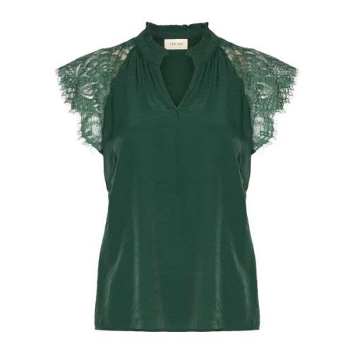 Kanten blouse met Pine kanten mouwen Cream , Green , Dames