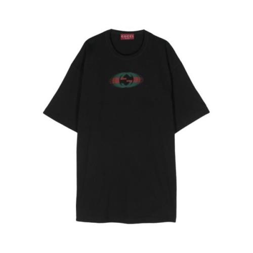 Zwart Jersey T-shirt met Logo Print Gucci , Black , Heren