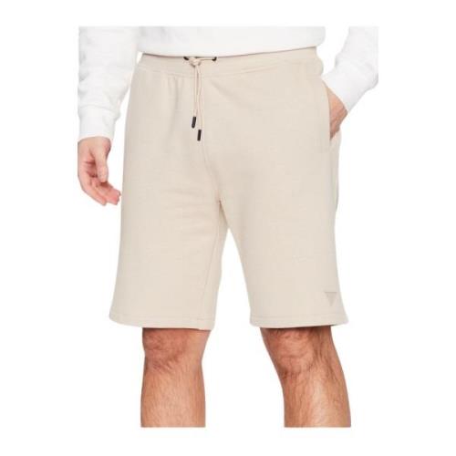 Logo Patched Katoenen Shorts - Slim Fit Guess , Beige , Heren