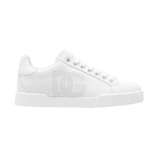 Witte Perforated Logo Leren Sneakers Dolce & Gabbana , White , Dames