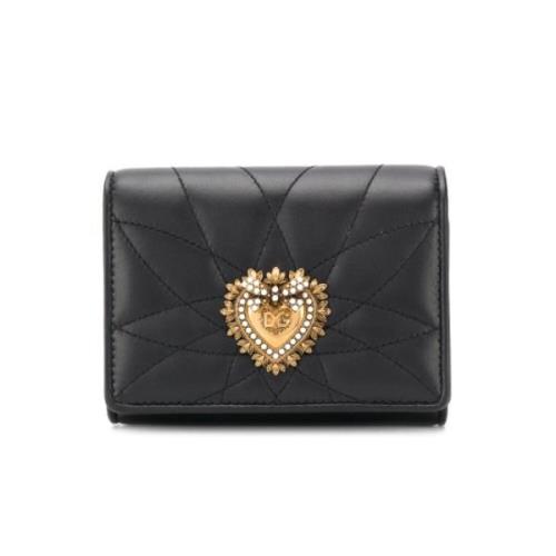 Zwarte Leren Portemonnee met Hartmotief Dolce & Gabbana , Black , Dame...