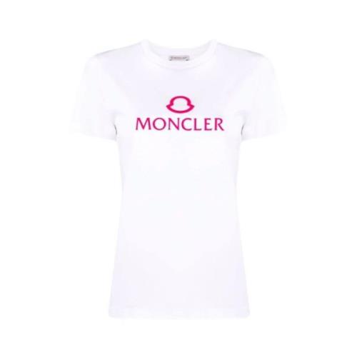 Roze Logo Print Casual T-Shirt Moncler , White , Dames