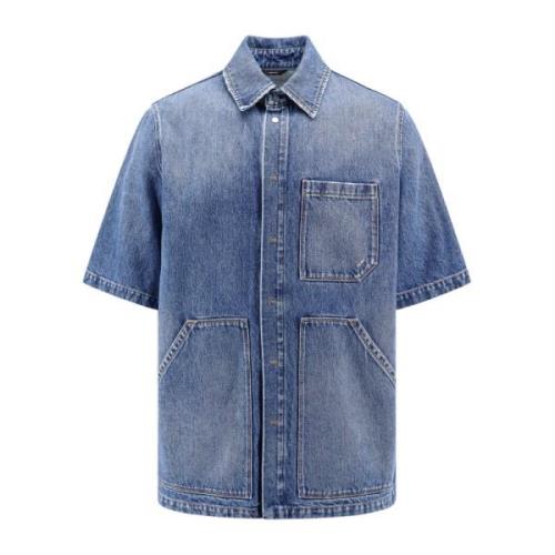 Denim Oversize Snap Button Shirt Fendi , Blue , Heren