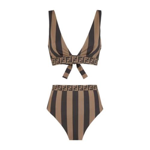 Pequin Bruin High-Rise Bikini Fendi , Brown , Dames