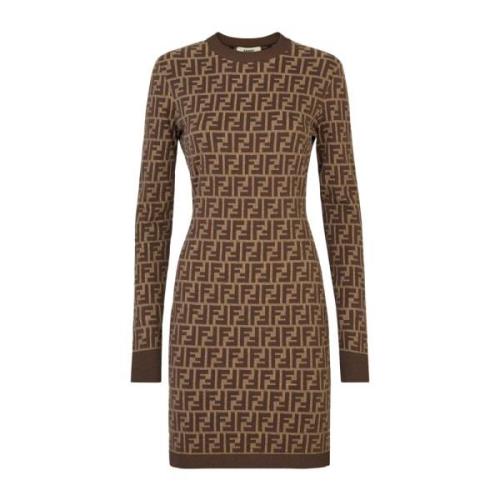 Katoenen jurk met FF-motief Fendi , Brown , Dames