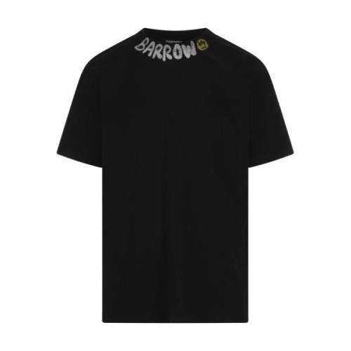 Zwart T-shirt met bedrukt logo Barrow , Black , Heren