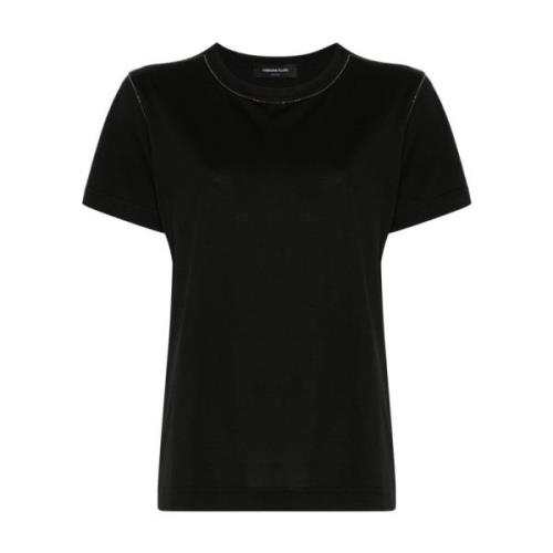 Zwart Kralen Crew Neck T-shirt Fabiana Filippi , Black , Dames