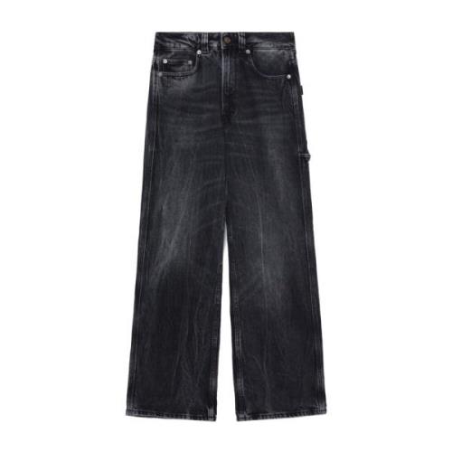 Zwarte Wide Leg Jeans met Versleten Effect Haikure , Black , Dames