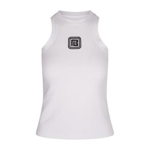 Witte Tanktop met Retro Logo Balmain , White , Dames