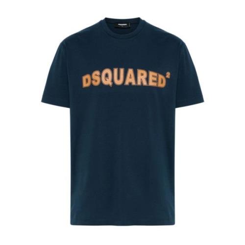 Blauw Logo Print Crew Neck T-shirt Dsquared2 , Blue , Heren