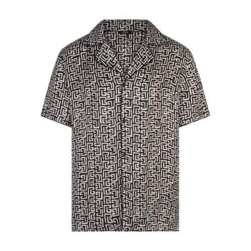 Zwart Satijnen Monogram Shirt Balmain , Black , Heren